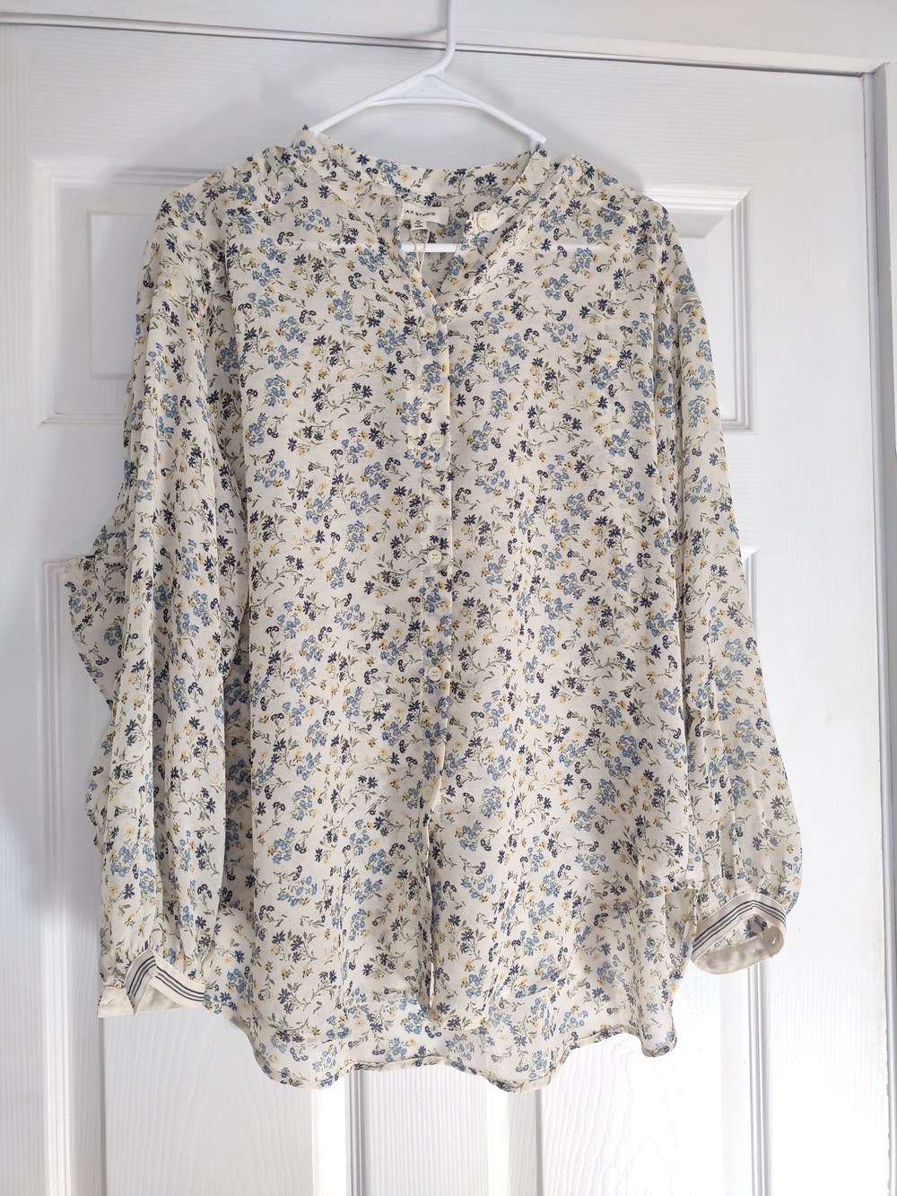 Max Studio Cream Dainty Floral Button-Up Blouse